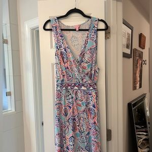 Lilly Pulitzer Bellina Wrap Dress in print Shell Me About It size XL EUC